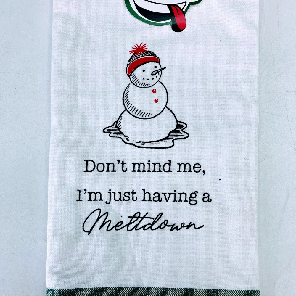 Kay Dee Designs Snarkasms Snowman Meltdown Cotton Tea‎ Towel White Green H6612